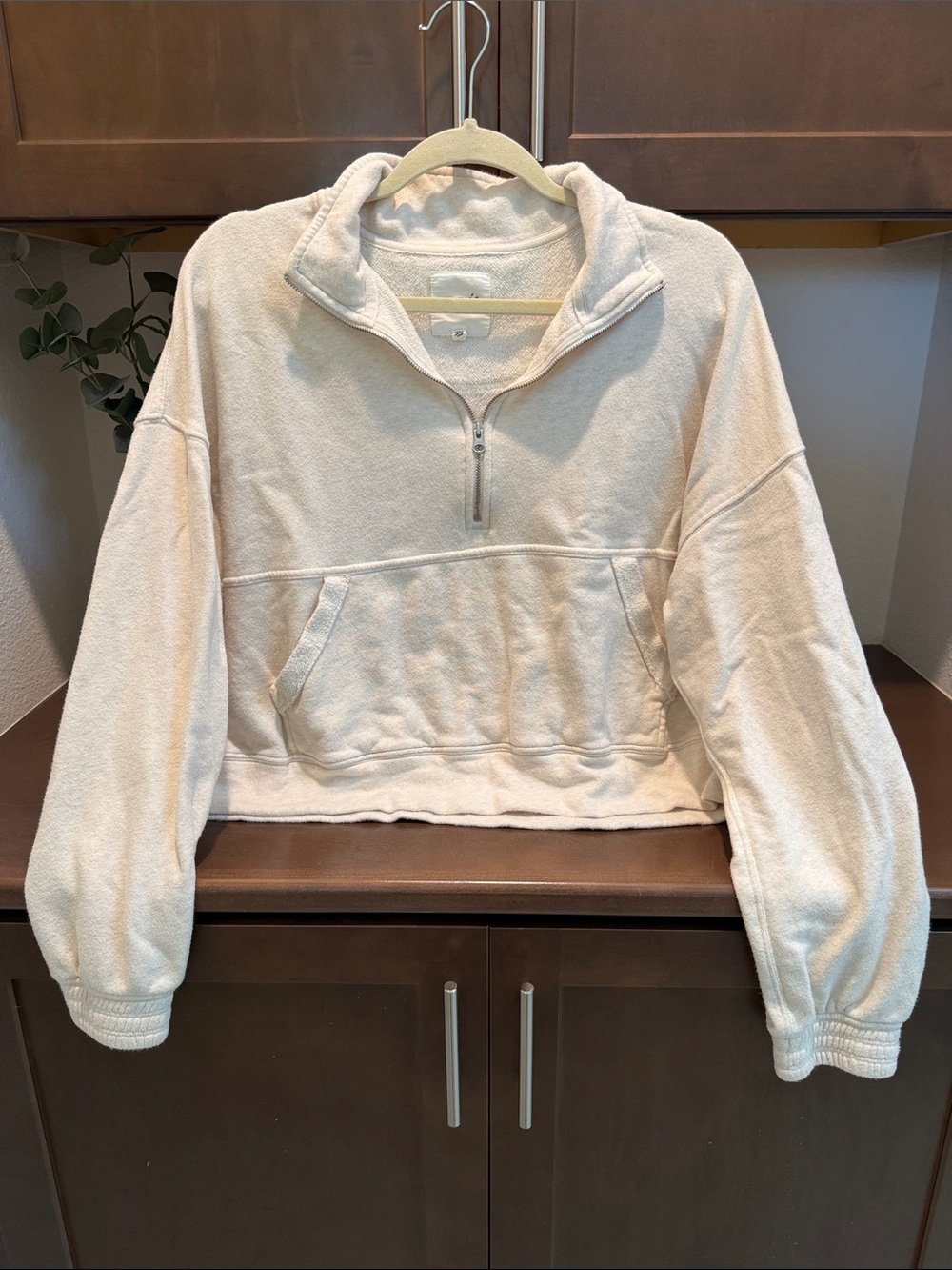 Aerie Chillax Quarter Zip Sweatshirt Cream - Size Medium - Picture 3 of 5